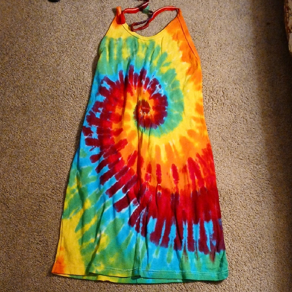 Colorful ADULT Tie-Dye HALTER Backless Dress, MED